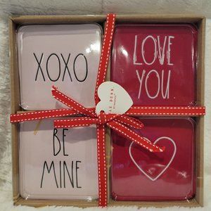 Rae Dunn 4 Pack Red Pink Coasters Love
